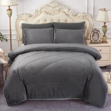 Fleece/ Sherpa Down Alternative 3-piece Comforter Set Grey King - Cal King