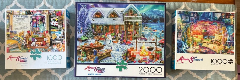 Aimee Stewart Puzzle *LOT OF 3* Winter Fun 2000, LIAOB New York & Cozy Cave 1000 - Image 2 of 4