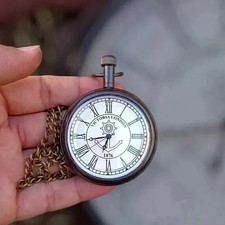 Antique Brass Pocket watch antique vintage with Leather Box Occasion Gift Marine