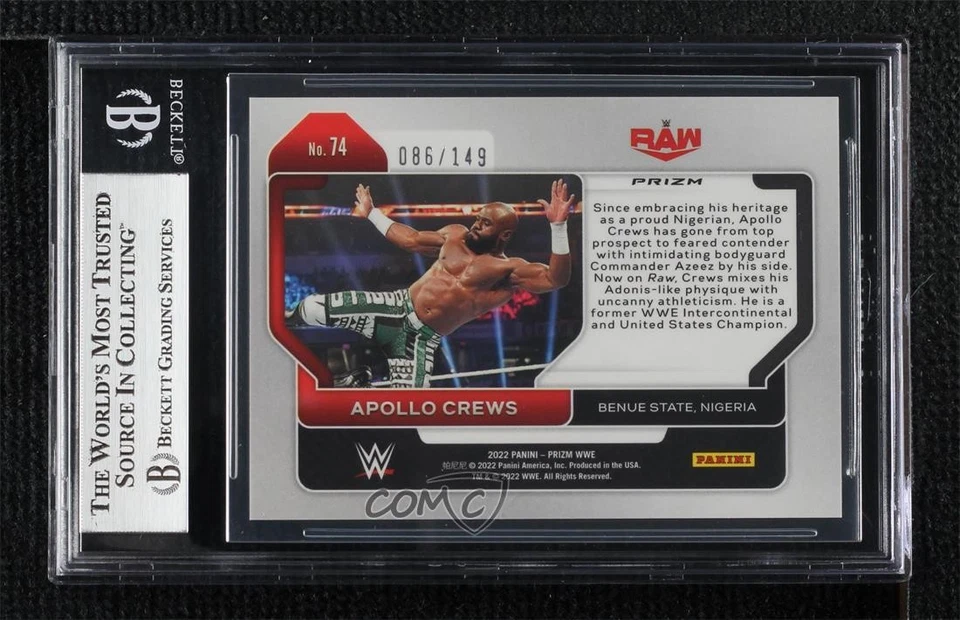 2022 Panini Prizm WWE Purple Prizm /149 Apollo Crews #74 BGS 9 MINT - Image 2 of 2