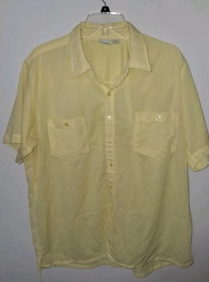Vtg Haband Men's Button Up Men Sz Lg - Retro Style 2 Pocket Yellow Stripe - Image 1 of 4