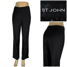 St John Womens 6 Pants Gray Dark Wool Blend Straight Relaxed Casual Made In USA