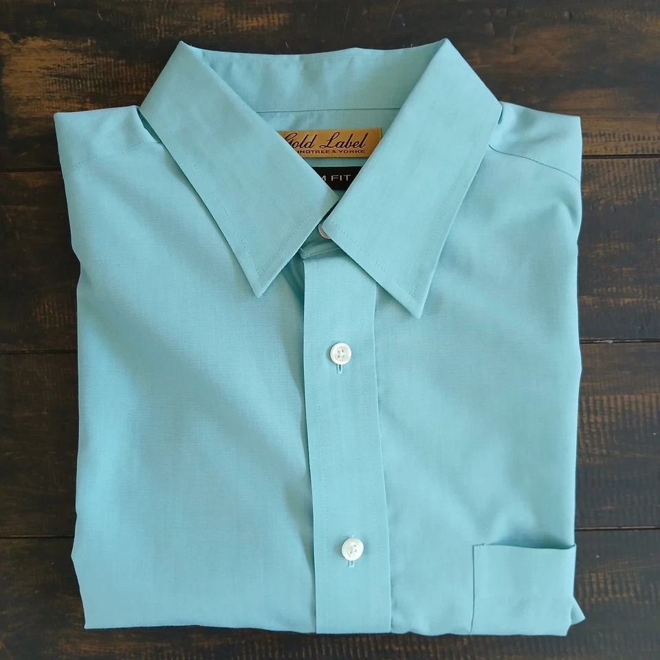 Camisas grandes para hombre Roundtree & Yorke Gold Label calce ajustado manga corta azul beige Foto 3 de 4