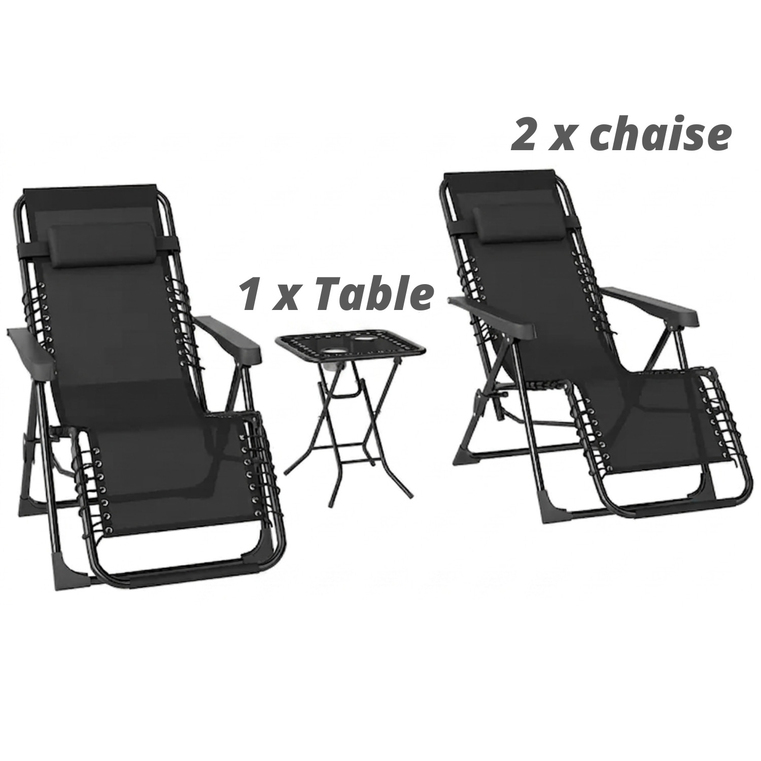 Fauteuil Relax Inclinable Gravité Zéro Noir Multiposition Lit de Camp Pliable 120kg
