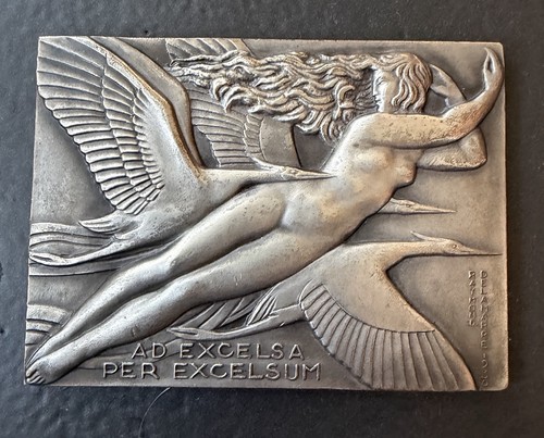 1932 Delamarre Art Deco Rallye Aerien Boulogne Aviation Silvered Bronze Medal