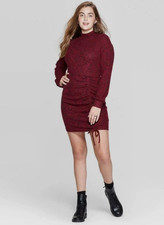 Women's Medium Long Sleeve Mock Turtleneck Shirred Ribbed Knit Sweater Dress NWT