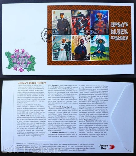 Jersey Stamps: "Jersey's Black History" First Day Cover 6 Value S/S 2022