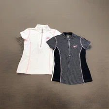 Goode Rider Ideal Show Shirt Lot Girls 8 White Pink Stripe Equestrian Riding 