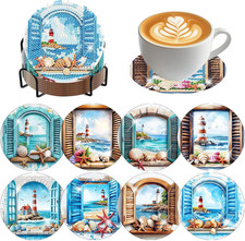 8 PCS Diamond Art Coasters Kits Lighthouse Diamond Painting Coaster