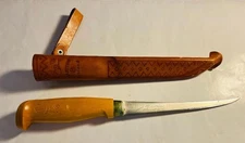 VINTAGE FINLAND J. MARTTIINI FISHING FELLET KNIFE w/LEATHER SHEATH 6" BLADE