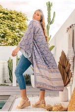 NINE LIVES BAZAAR Retro Willow In Oceans Robe Kimono Long Line Dress Size 8 B37