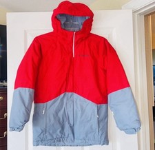 Columbia Boys Waterproof Red Gray Hooded Omni-Heat Snow Ski Jacket Sz M 10/12 