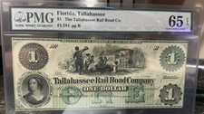 1800s the Tallahassee Rail Road Company Florida Obsolete Currency PMG 65 EPQ!