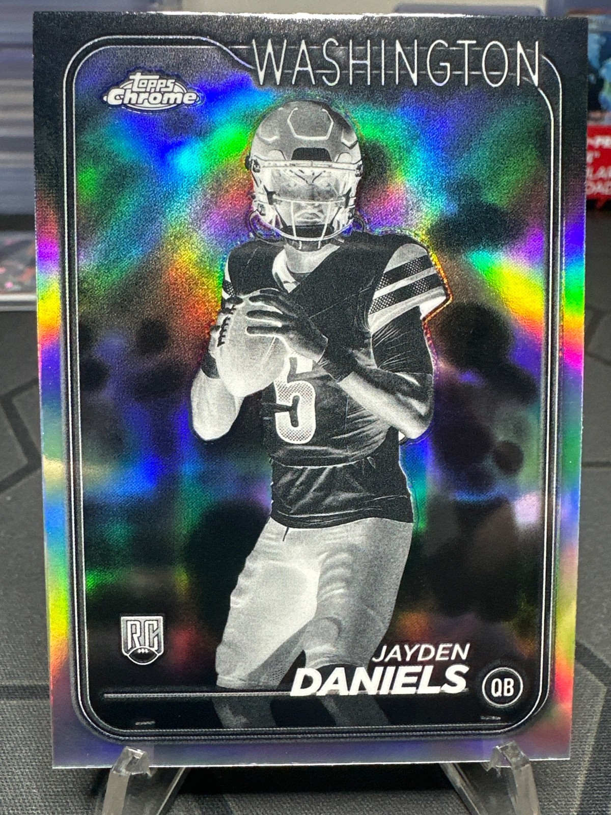 2024 Topps Chrome Football Jayden Daniels Negative Rookie Refractor Card #201