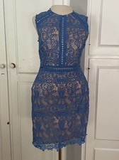 INA Crochet Blue Mini/Knee Length Dress Size Medium Cutout Waist And Chest