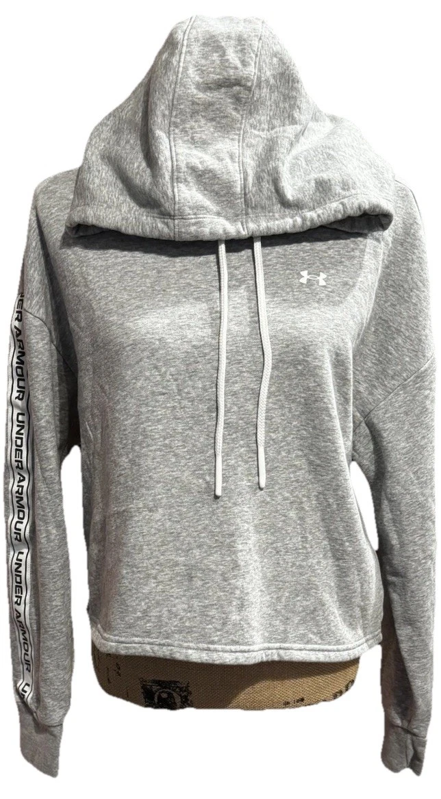 Under Armour Women’s Gray Pullover Hoodie Logo Tape Sleeve Loose Fit Size L