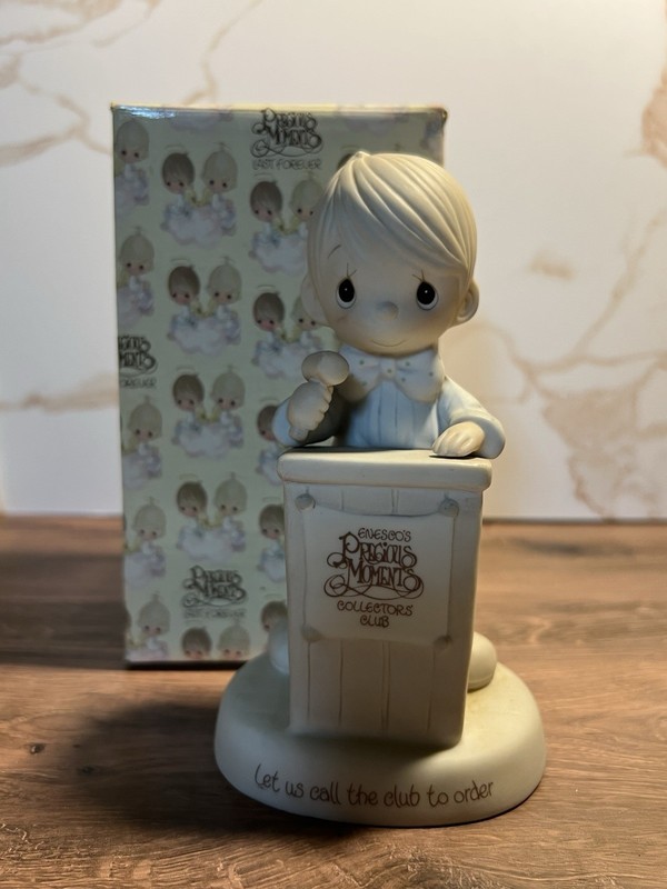 1982 Precious Moments Let Us Call The Club Together E-0303 Boy w/ Gavel w/ Box