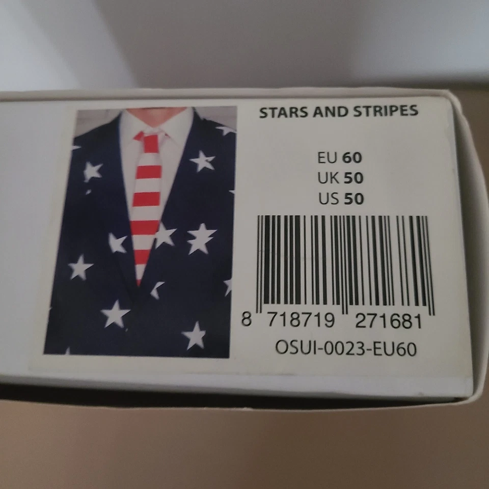  Terno masculino OPPO SUITS 3PC listras estrelas 4 de julho, novo na caixa, tamanho 38 e 50  - Imagem 4 de 4