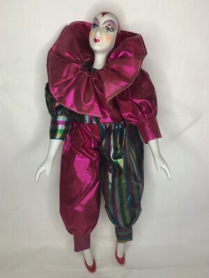 Harlequin Pierrot Porzellan Rot 40cm venezianisch Karneval Modepuppe 