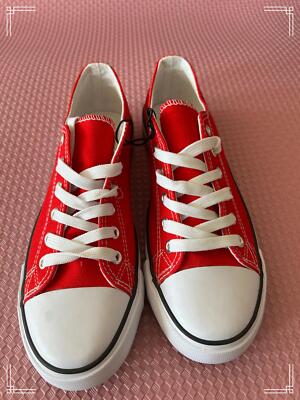Red Canvas Sneakers – Casual Shoes, New Without Box, Size Women
