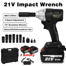 Cordless Electric Impact Wrench Gun 1/2'' High Power Driver w/ 2 Li-ion Battery