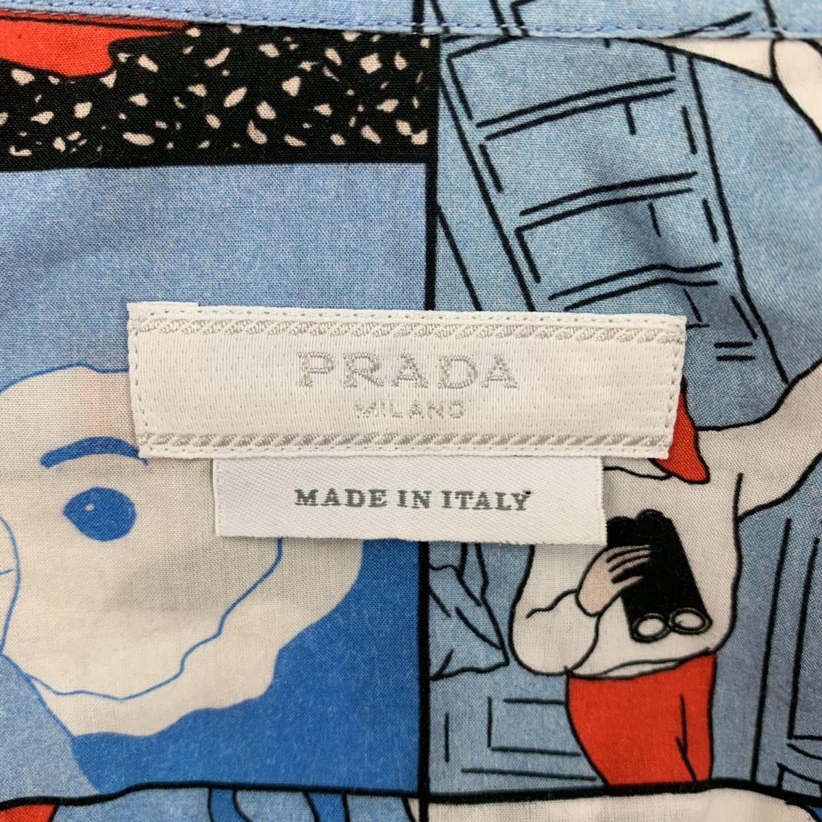 PRADA SS 18 Comic Collection Size S Red Blue Graphic Cotton