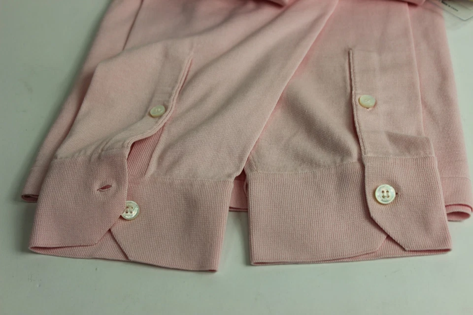 NEW Brioni Knit Polo Shirt Long Sleeve Cotton Pale Pink Collared 50 L Foto 3 de 4