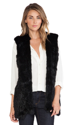 Black Hooded Rabbit Fur Vest Size 