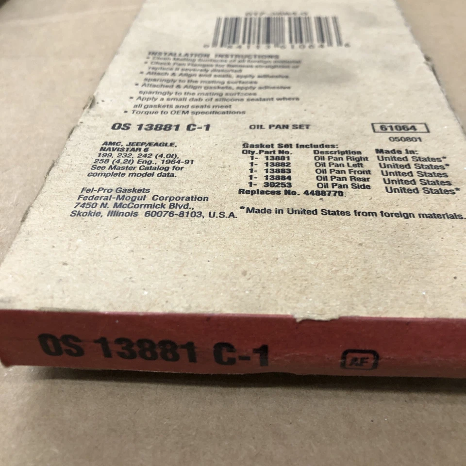 ¡Juego de juntas de cárter de aceite Fel-Pro OS13881C1! ¡Envío gratis! Foto 3 de 4