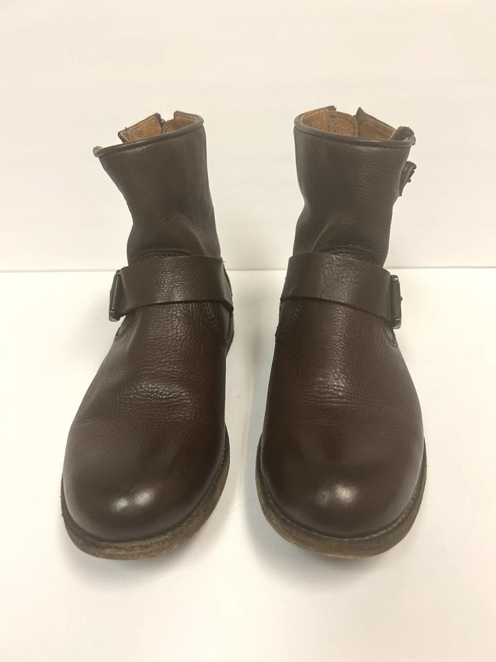 Frye Ankle Boots Women 5.5 Brown Leather Tyler Engineer Moto Zip Up Buckle Biker - Image 3 of 4