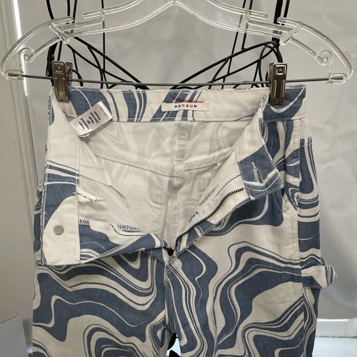 Pacsun Jeans 25 Blue White Baggy Carpenter Denim 90s Boyfriend Wave Logo - Picture 6 of 7