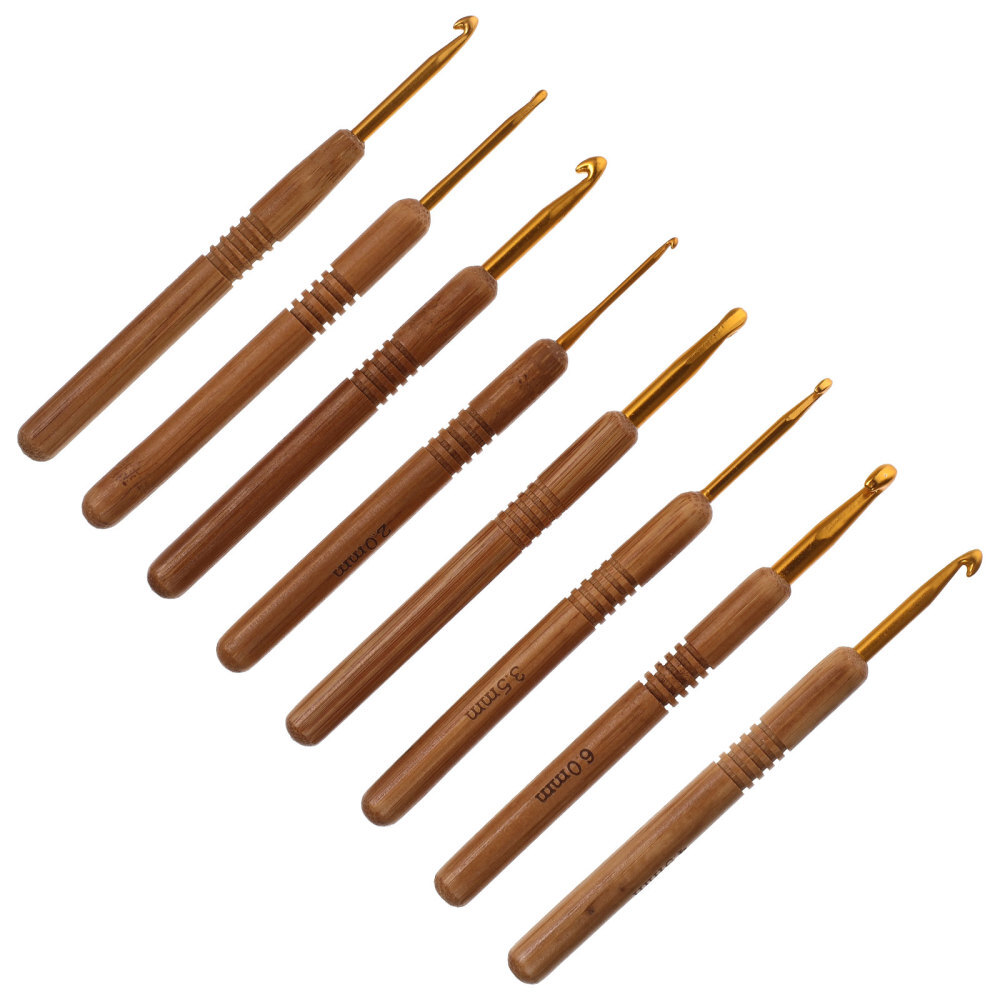 9 Pcs Crochet Bamboo Hooks Yarn Weaving Tool Braiding Tools Accessories