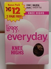 VINTAGE L'eggs Everyday 12 Pair One Size Nude Sheer Toe Knee Highs Stockings NIB