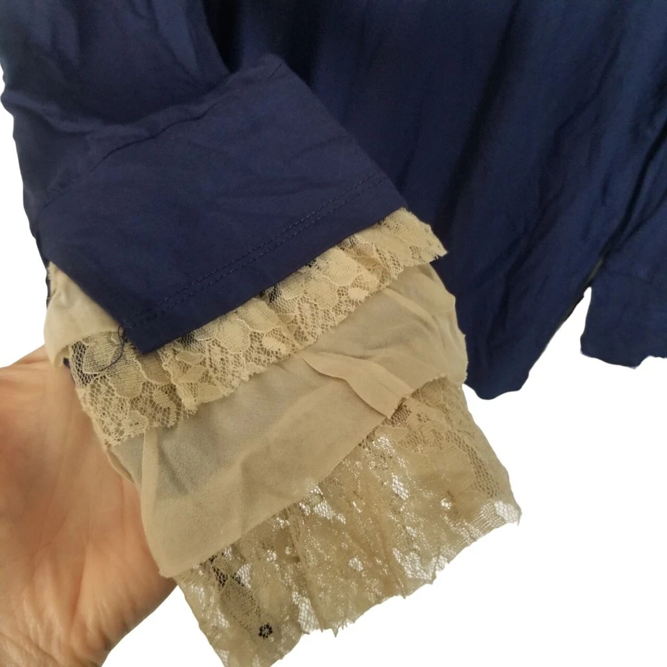 Camiseta Soft Surroundings para mujer XL azul marino mangas largas chifón encaje ribete Foto 4 de 4