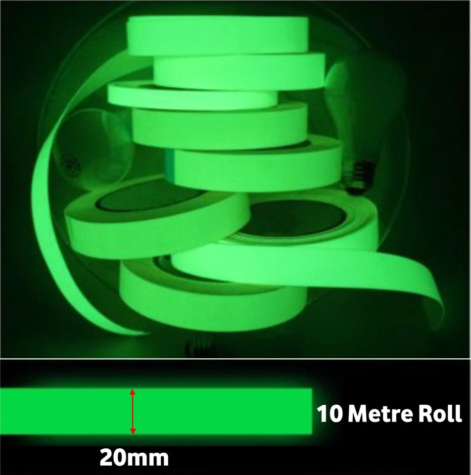Glow In The Dark Tape Thin Sticky Neon Light Safety Switch Green Halloween 20mm - Image 4 of 4