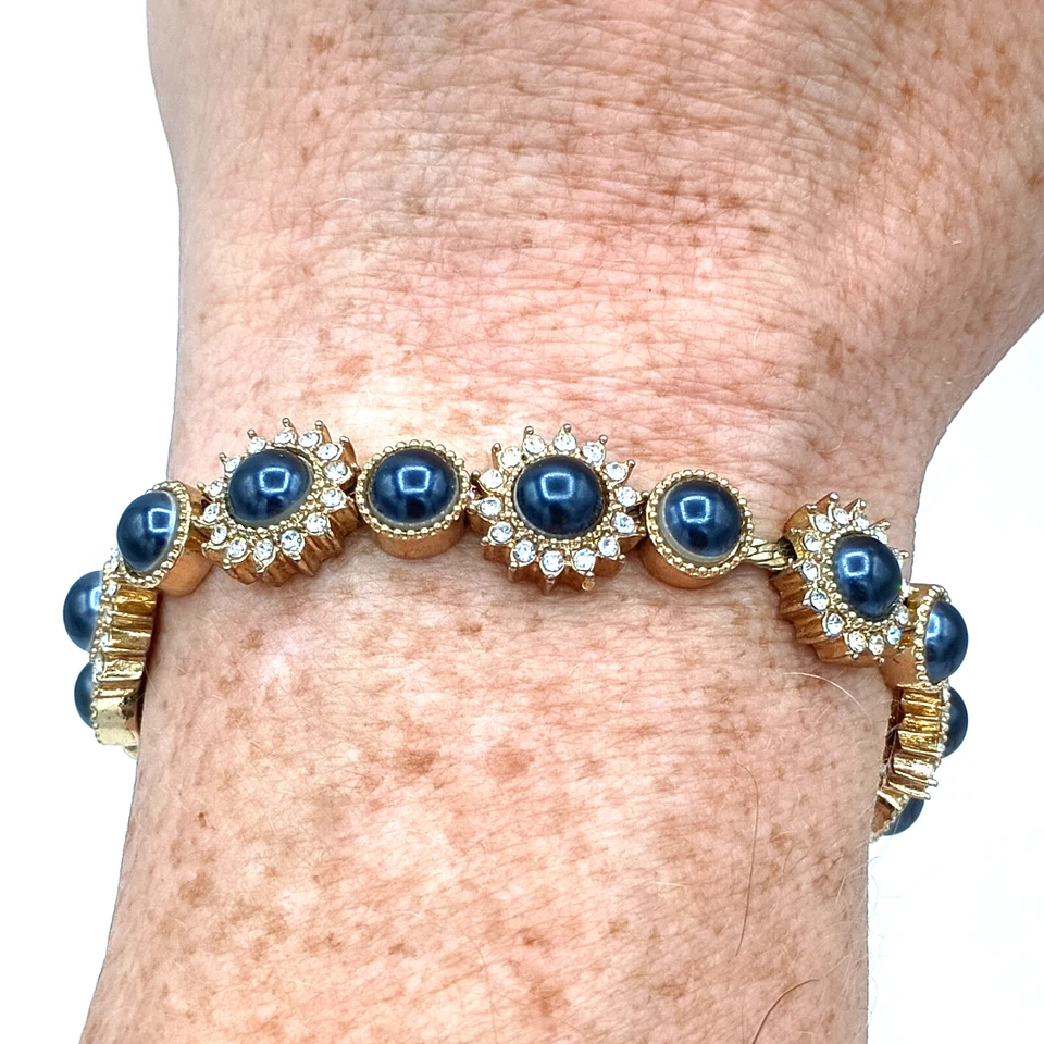 Pulsera Charter Club Imitación Ónix Flor Sol Cristal Tono Dorado Tirar Cordón Se Adapta a Todos Foto 4 de 4