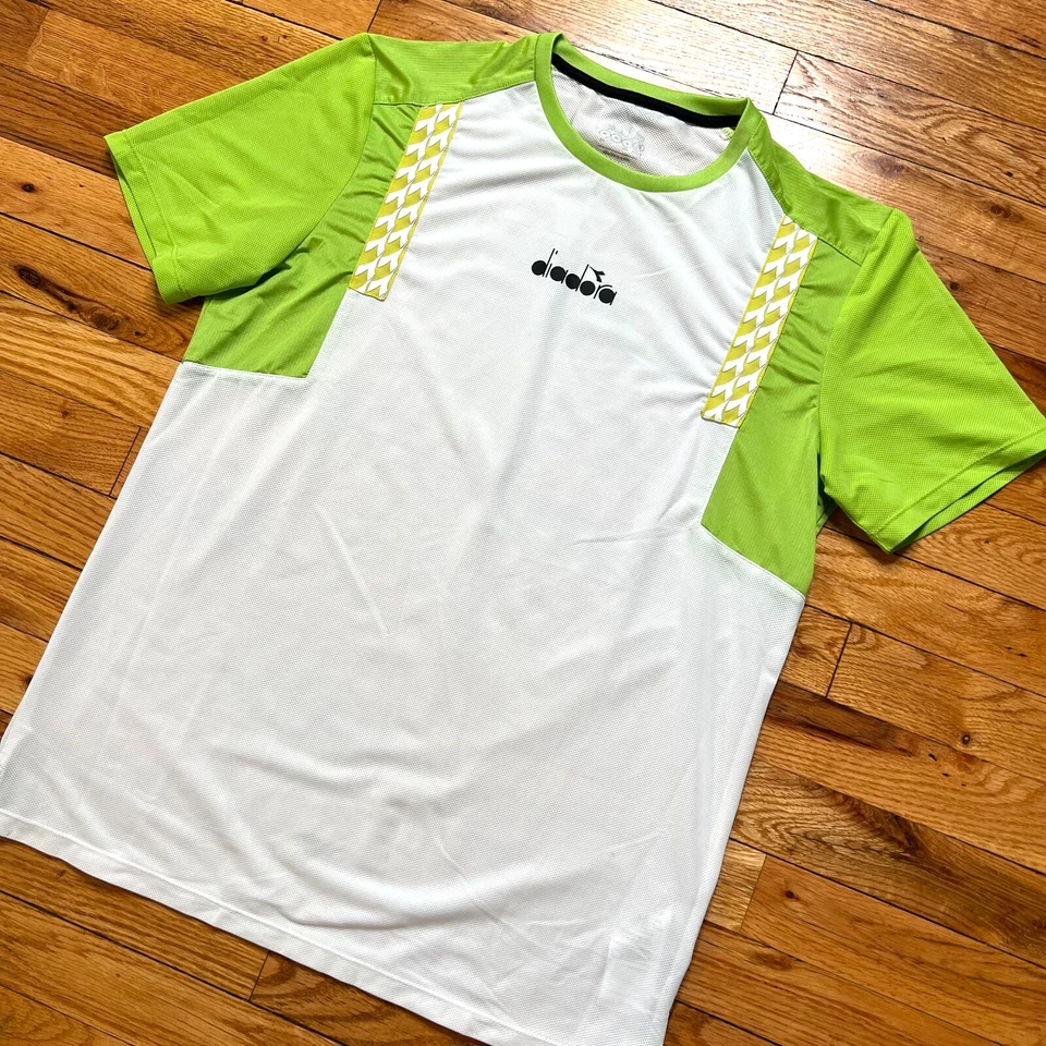 Diadora Mens Clay Crew Neck Short Sleeve Athletic T Shirt Size Small White/Green - Image 3 of 4