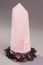 Beautiful 3.6 lbs Rose Quartz Crystal Natural Point on Unique Burl Wood Stand