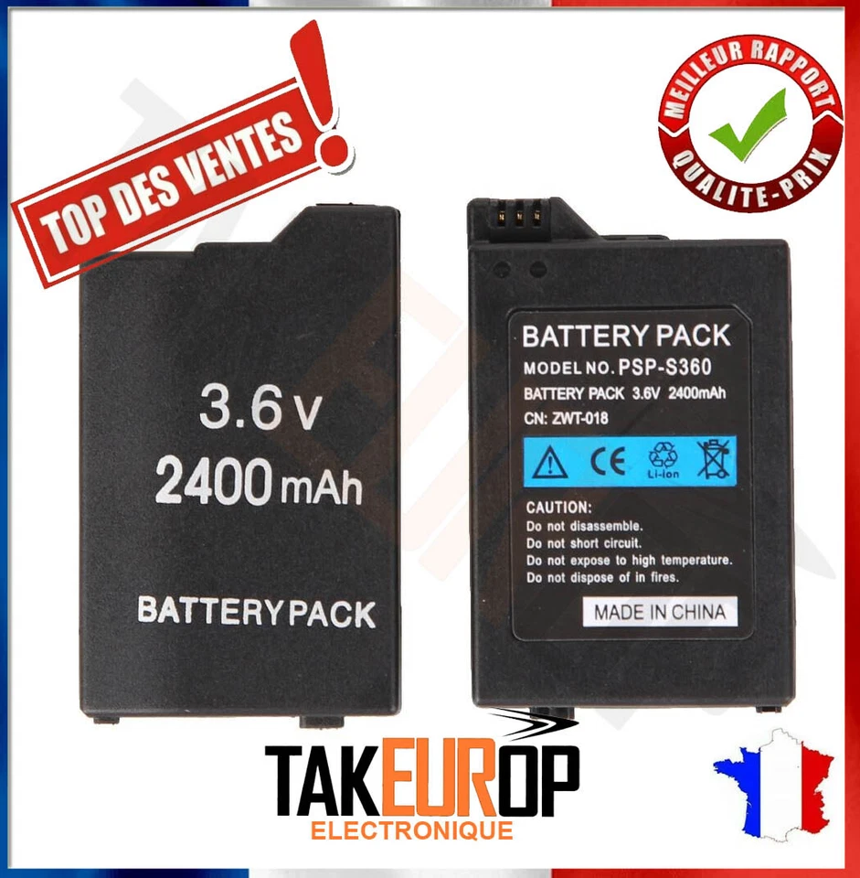 TAKEUROP Batterie 2400mAh pour PSP Slim & Lite 2000 3000 2004 3004 - Expédition Rapide