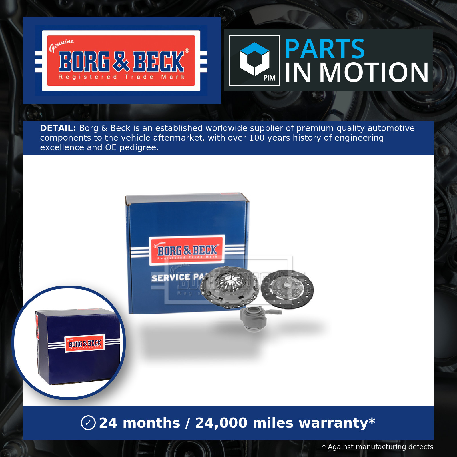 Clutch Kit 3pc (Cover+Plate+CSC) HKT1499 Borg & Beck Genuine Quality Guaranteed