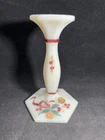 Fenton Ivory Satin 6.25" Candle Stick Holder Gold Pinecones Christmas Holly