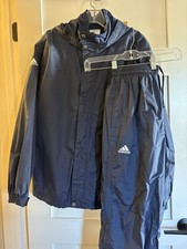 Adidas Rain Suit Navy Unisex Small Wind Breaker Pull On Pant & hooded Jacket Set Adidas Rain Suit Navy Unisex Small Wind Breaker Pull On Pant & hooded Jacket Set - Image 1