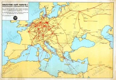 Deutsche Luft Hansa International Air Network 1933 Map Poster Print Art