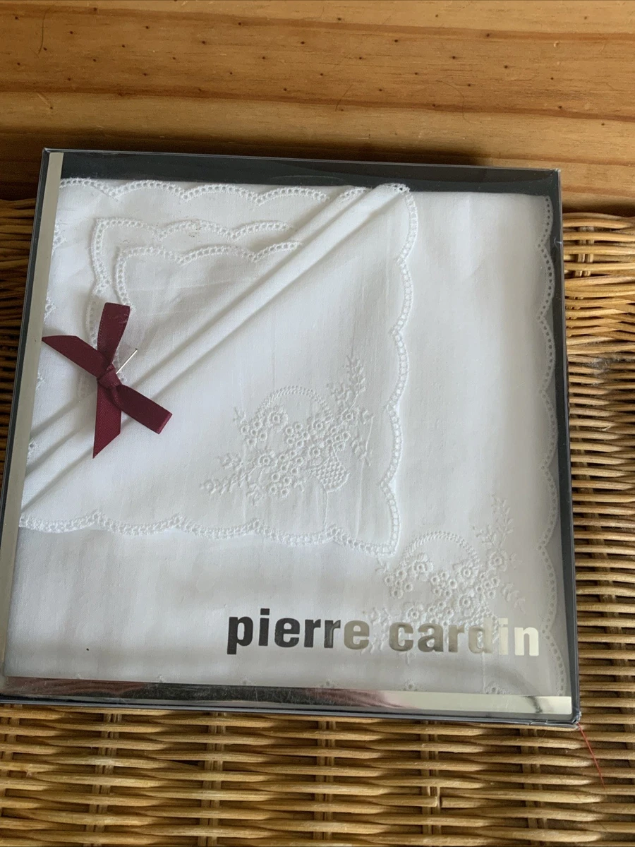 Pierre Cardin X 2 Ladies Lace Embroidered Handkerchief’s In Box 100% Cotton