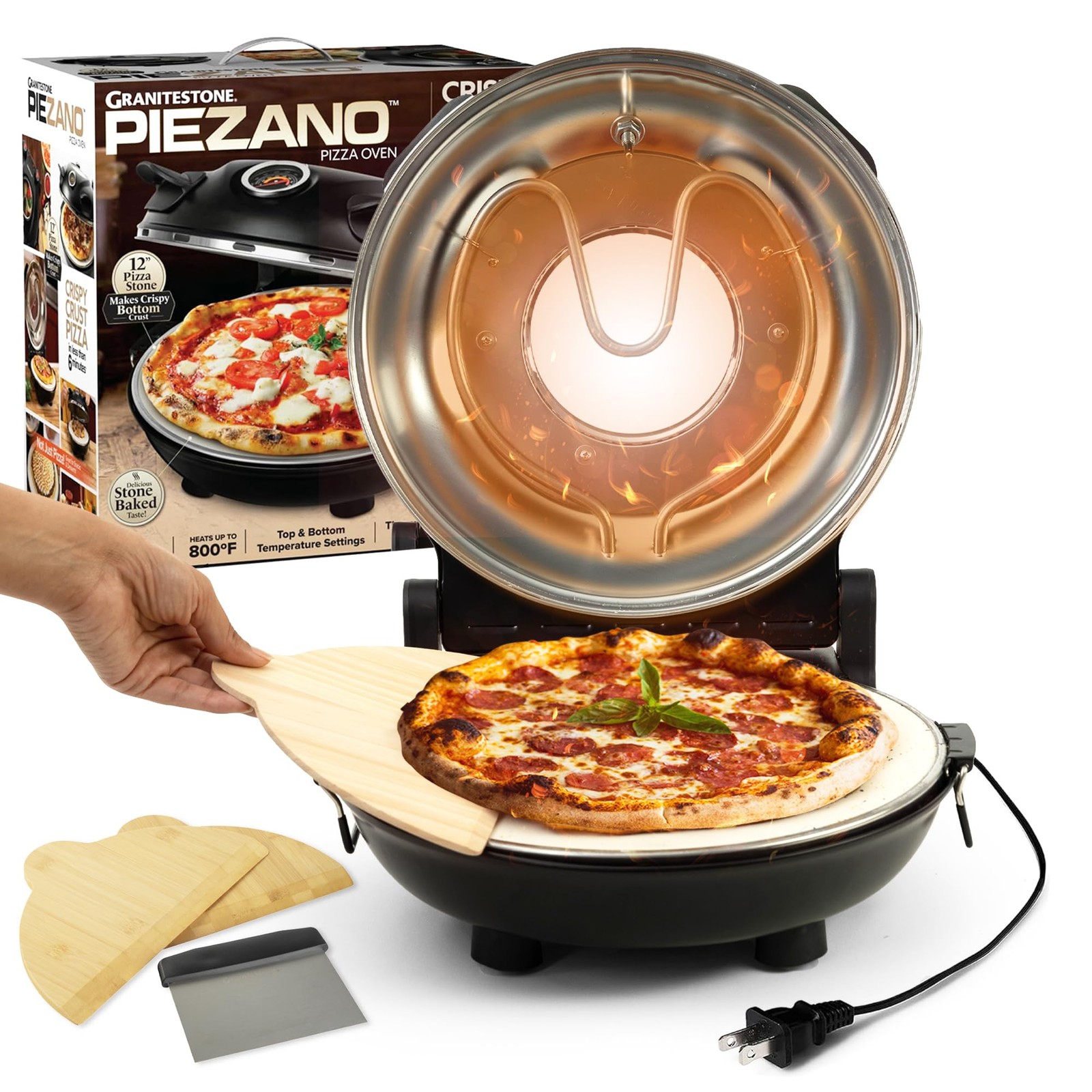 Granitestone 12-Inch Electric Pizza Oven for Crispy Crusts Indoor Use