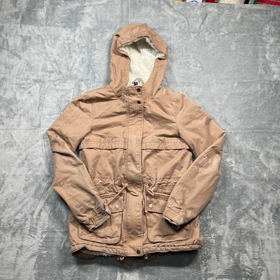 H&M Divided Womens Sherpa Lined Hooded Parka Jacket Coat Light Pink Size 2