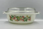 Vintage Anchor Hocking Milk Glass Strawberry 1.5 QT Casserole Dish w Lid