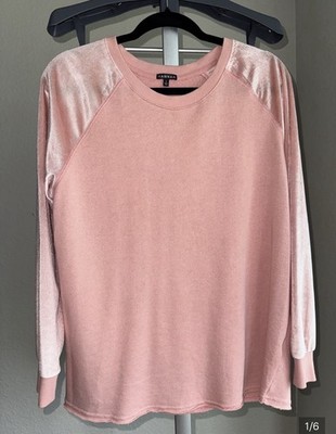 Hannah Women s Size L Pink Velvet Raglan Sleeve Crew Neck Sweatshirt