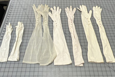 Lot of FOUR Pairs of Vintage White Cloth  Sheer Womans Gloves, SZ Small 101