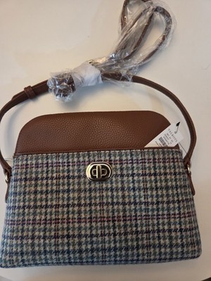 Talbots Plaid Crossbody Wool Blend Leather Bag 9.5x8x2 Adjustable Strap